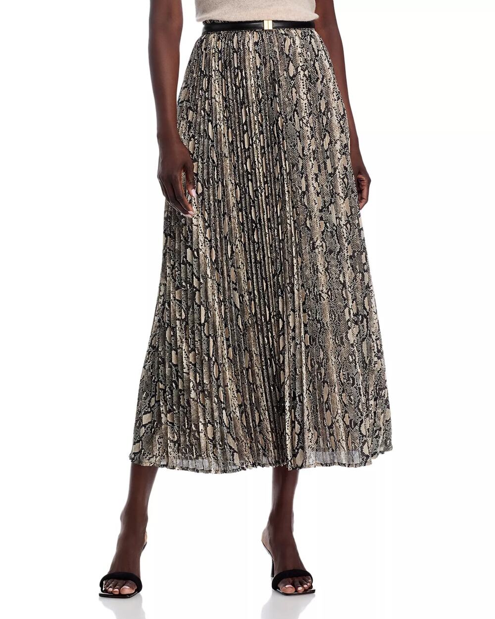 Michael Kors Women Snake Print Classic Pull-on Pleated Midi A-line Skirt Size M